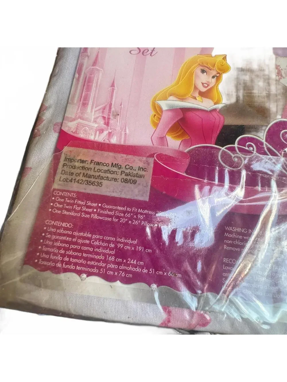 Vintage Disney Princess Pre-Washed Twin Sheet Set Pink Cotton Rich  NWT